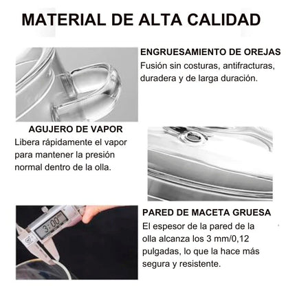 OLLA DE BOROSOLICATO GLASSFOOD® 100% ORIGINAL perfecta para preparar tus recetas favoritas 👨🏻‍🍳+ REGALO DE 5 RECETARIOS ADICIONALES