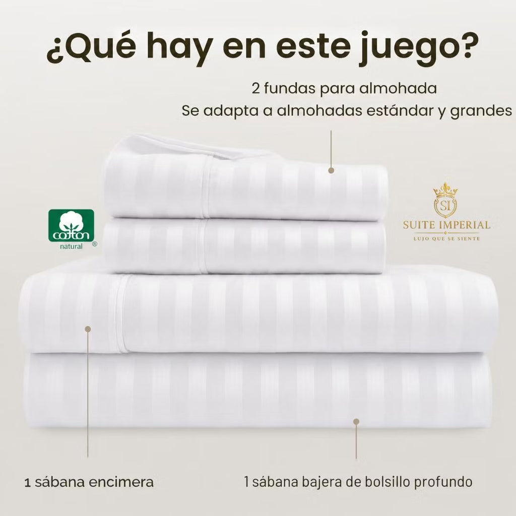 Suite Imperial 800 Hilos | Duerme como en hotel 5 estrellas desde la primera noche — Juego de 4 piezas premium EN OFERTA